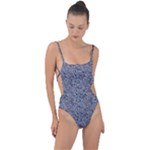 Blue Black Snake Pattern Tie Strap One Piece Swimsuit