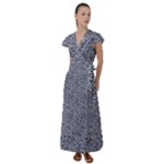 Blue Black Snake Pattern Flutter Sleeve Maxi Dress