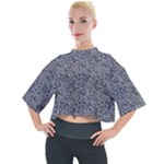 Blue Black Snake Pattern Mock Neck T-Shirt