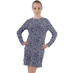 Blue Black Snake Pattern Long Sleeve Hoodie Dress