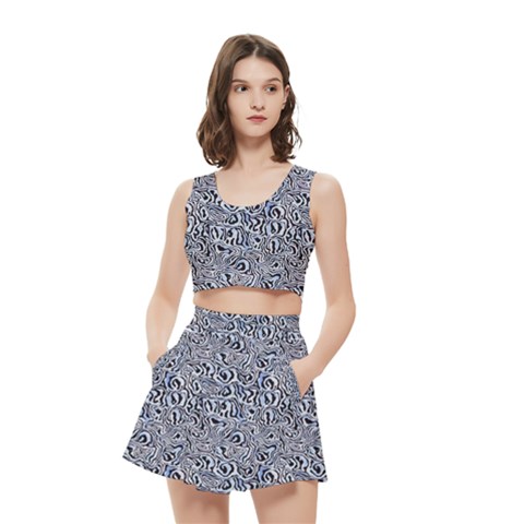 Blue Black Snake Pattern Women s Crop Top Pleated Skater Rave Skirt from ArtsNow.com