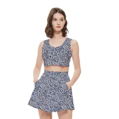 Blue Black Snake Pattern Women s Crop Top Pleated Skater Rave Skirt from ArtsNow.com