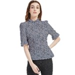 Blue Black Snake Pattern Frill Neck Blouse
