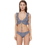 Blue Black Snake Pattern Low Cut Ruffle Edge Bikini Set