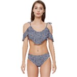 Blue Black Snake Pattern Ruffle Edge Tie Up Bikini Set	