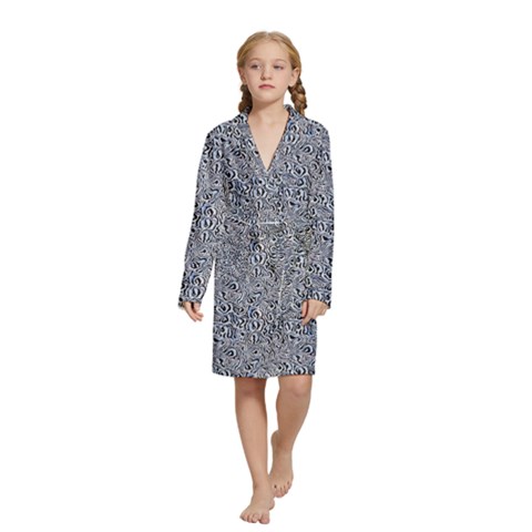 Blue Black Snake Pattern Kids  Long Sleeve Velvet Lounge Robe from ArtsNow.com