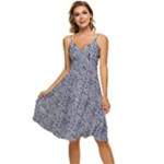 Blue Black Snake Pattern Sleeveless Tie Front Chiffon Dress