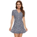 Blue Black Snake Pattern V-Neck High Waist Chiffon Mini Dress