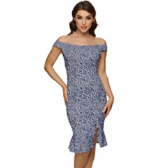 Off Shoulder Ruffle Split Hem Bodycon Dress 