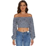 Blue Black Snake Pattern Long Sleeve Crinkled Weave Crop Top