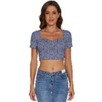 Blue Black Snake Pattern Short Sleeve Square Neckline Crop Top 