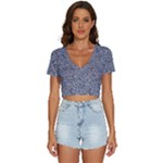 Blue Black Snake Pattern V-Neck Crop Top