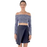 Blue Black Snake Pattern Long Sleeve Off Shoulder Crop Top