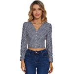 Blue Black Snake Pattern Long Sleeve V-Neck Top