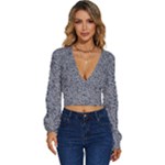 Blue Black Snake Pattern Long Sleeve Deep-V Velour Top