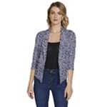 Blue Black Snake Pattern Women s Draped Front 3/4 Sleeve Shawl Collar Jacket