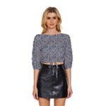 Blue Black Snake Pattern Mid Sleeve Drawstring Hem Top