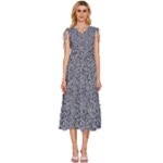 Blue Black Snake Pattern V-Neck Drawstring Shoulder Sleeveless Maxi Dress
