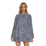 Blue Black Snake Pattern Round Neck Long Sleeve Bohemian Style Chiffon Mini Dress