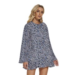 Round Neck Long Sleeve Bohemian Style Chiffon Mini Dress 