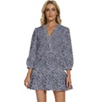 Blue Black Snake Pattern V-Neck Placket Mini Dress