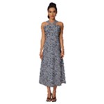Blue Black Snake Pattern Sleeveless Cross Front Cocktail Midi Chiffon Dress