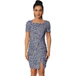Blue Black Snake Pattern Fitted Knot Split End Bodycon Dress