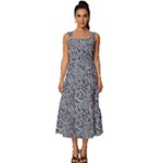 Blue Black Snake Pattern Square Neckline Tiered Midi Dress