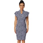 Blue Black Snake Pattern Vintage Frill Sleeve V-Neck Bodycon Dress