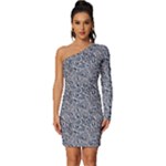Blue Black Snake Pattern Long Sleeve One Shoulder Mini Dress