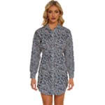 Blue Black Snake Pattern Womens Long Sleeve Shirt Dress
