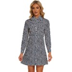 Blue Black Snake Pattern Women s Long Sleeve Bow Deco Button Up Dress