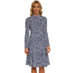Blue Black Snake Pattern Long Sleeve Shirt Collar A-Line Dress