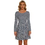 Blue Black Snake Pattern Long Sleeve Wide Neck Velvet Dress