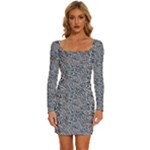 Blue Black Snake Pattern Long Sleeve Square Neck Bodycon Velvet Dress