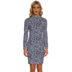 Blue Black Snake Pattern Long Sleeve Shirt Collar Bodycon Dress