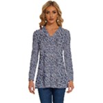 Blue Black Snake Pattern Long Sleeve Drawstring Hooded Top