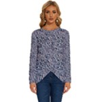 Blue Black Snake Pattern Long Sleeve Crew Neck Pullover Top