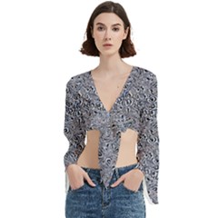 Blue Black Snake Pattern Trumpet Sleeve Cropped Top from ArtsNow.com