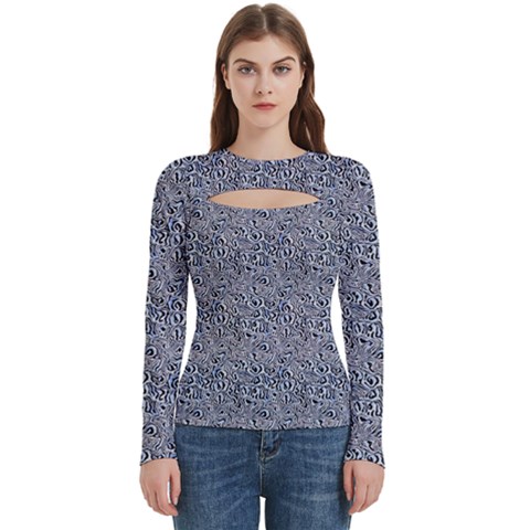 Blue Black Snake Pattern Women s Cut Out Long Sleeve T