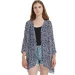 Blue Black Snake Pattern Open Front 3/4 Sleeve Batwing Chiffon Cardigan Kimono