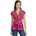 Tondo Women s Cap Sleeve Mandarin Collar Waist Tie Blouse