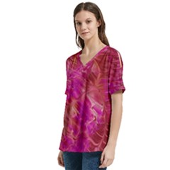 V-Neck Split Shoulder Casual T-Shirt 