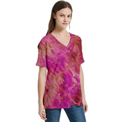 V-Neck Split Shoulder Casual T-Shirt 