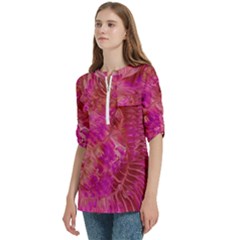 Women s Zip Front V-Neck 3/4 Sleeve Casual Top Pocket Shirt 