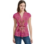 Tondo symmetry Women s Cap Sleeve Mandarin Collar Waist Tie Blouse