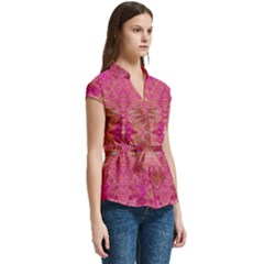 Women s Cap Sleeve Mandarin Collar Waist Tie Blouse 
