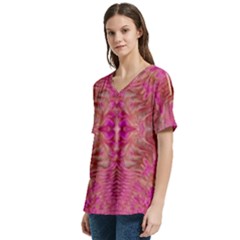 V-Neck Split Shoulder Casual T-Shirt 