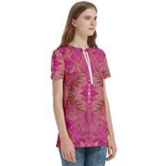 Women s Zip Front V-Neck Short Sleeve Casual Top Pocket Shirt 