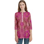 Tondo symmetry Women s Zip Front V-Neck 3/4 Sleeve Casual Top Pocket Shirt